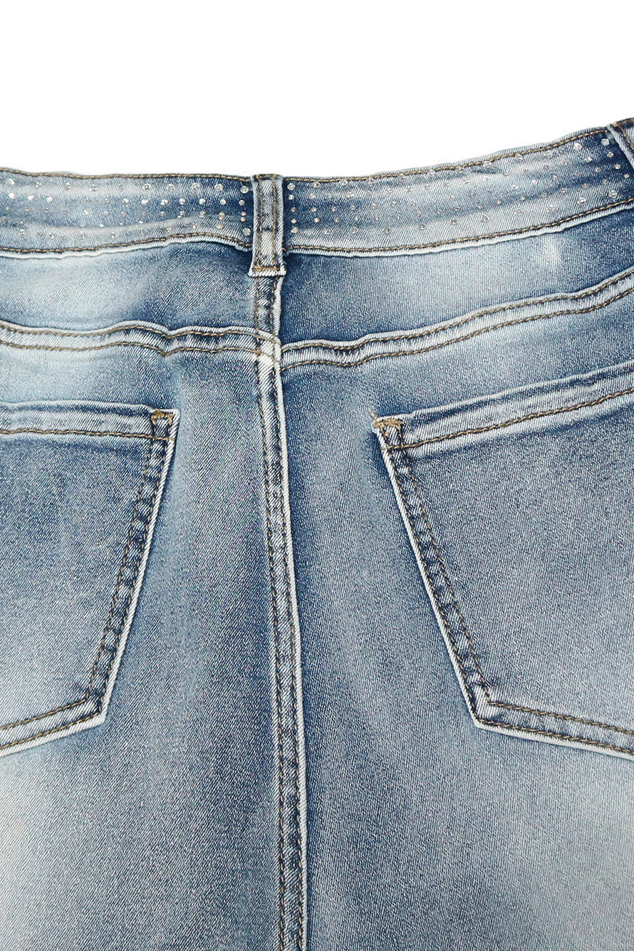 Rhinestone Straight Leg Jeans Pants Lavish Daily