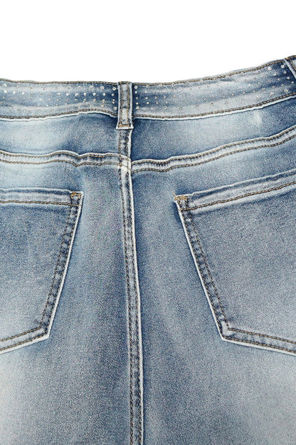 Rhinestone Straight Leg Jeans Pants Lavish Daily