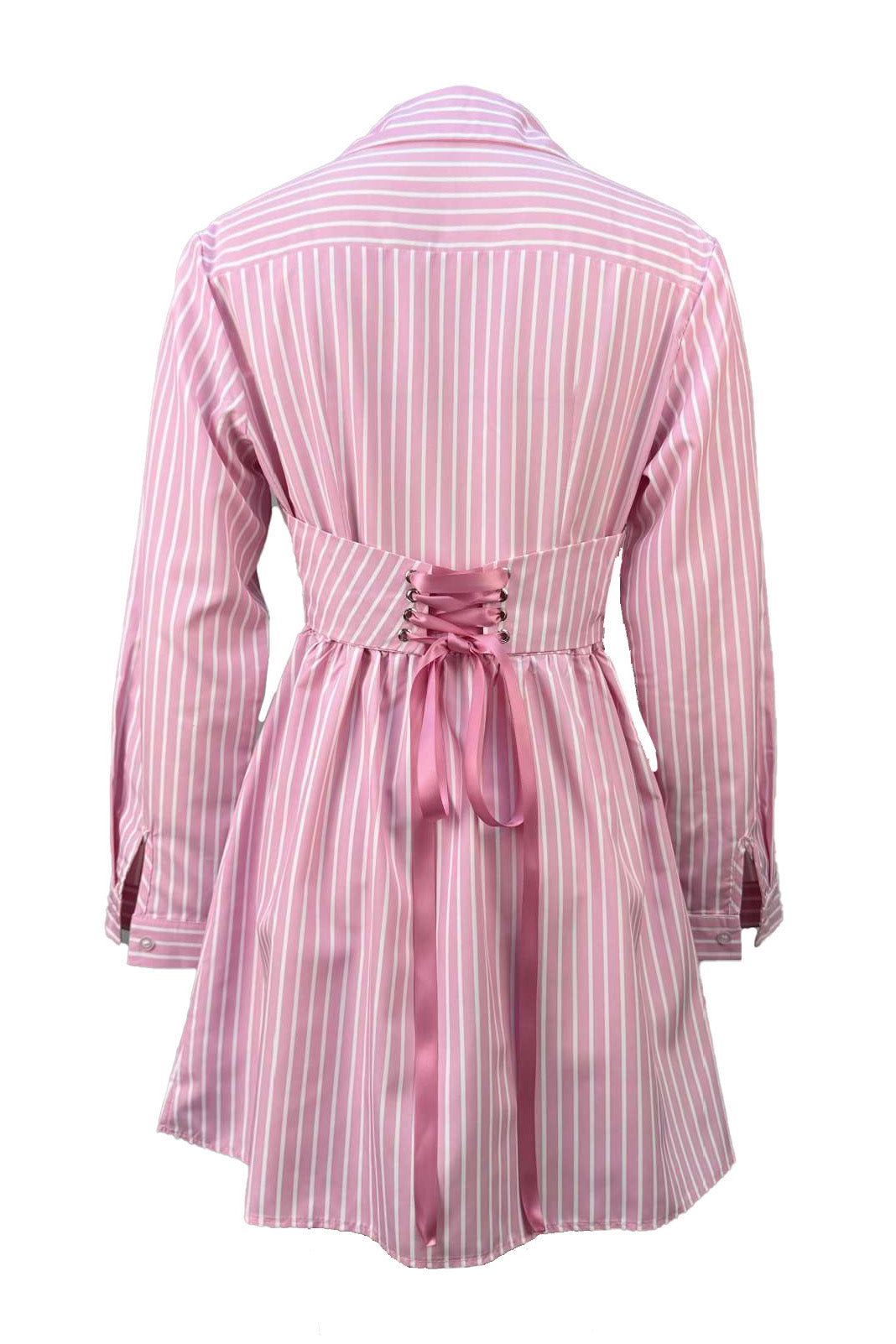 Striped V-Neck Corset-Waist Mini Shirt Dress Lavish Daily