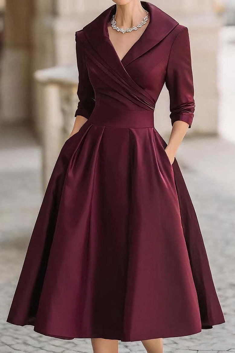 Solid Long Sleeve Waisted Midi Dress Lavish Daily