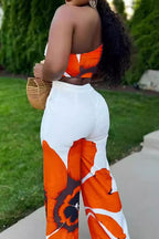 Printed One-Shoulder Top & Wide Leg Pants Set Lavish Daily