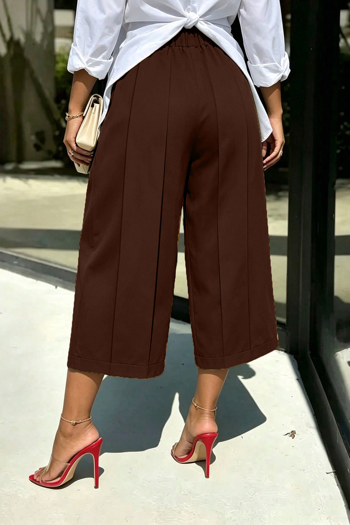 High Waist Pleated Wide Leg Culottes Lavish Daily