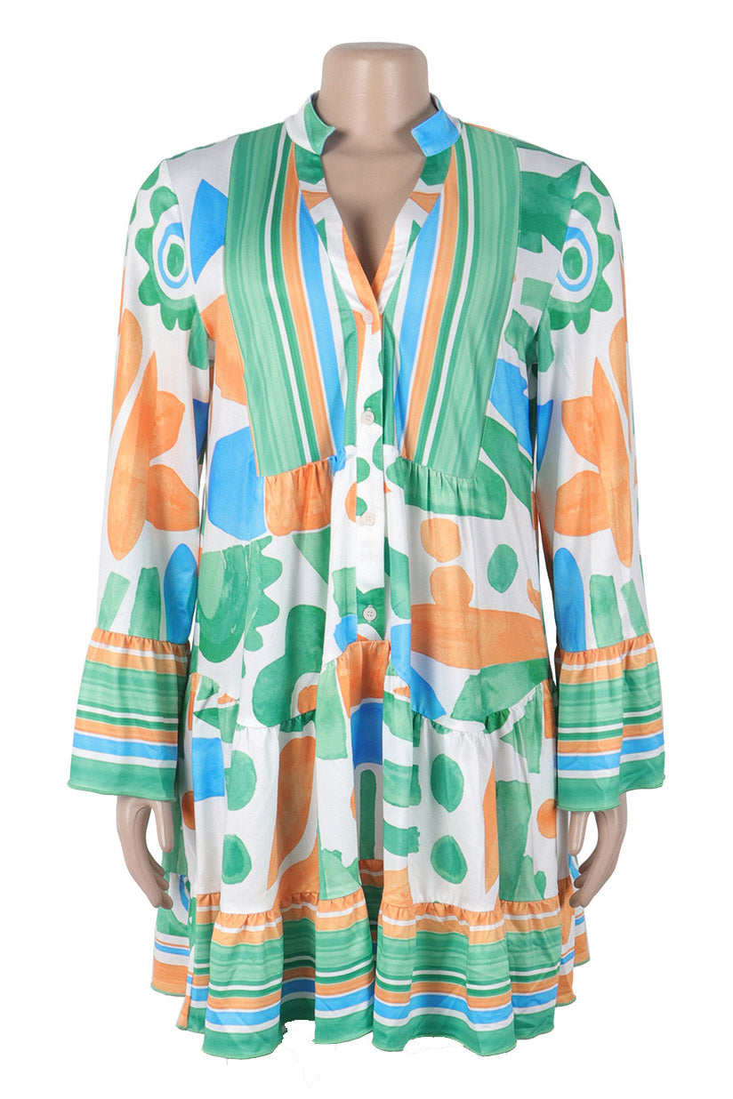 Floral Print V-Neck Colorblock Midi Dress Lavish Daily