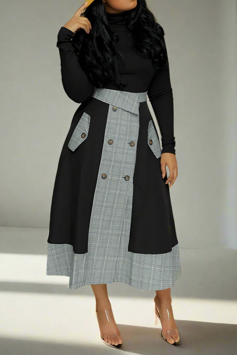 Mock-Neck Tee & Plaid Combo Skirt Set Lavish Daily