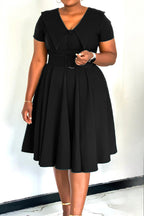 Short Sleeve Fit & Flare Stretch Dress Lavish Daily