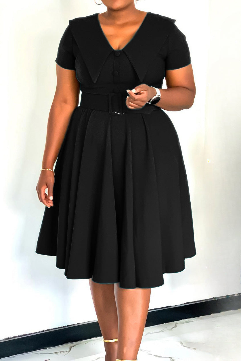 Short Sleeve Fit & Flare Stretch Dress Lavish Daily
