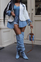 Patchwork Denim Blazer Lavish Daily