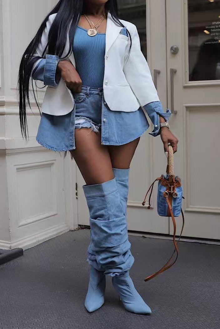 Patchwork Denim Blazer Lavish Daily