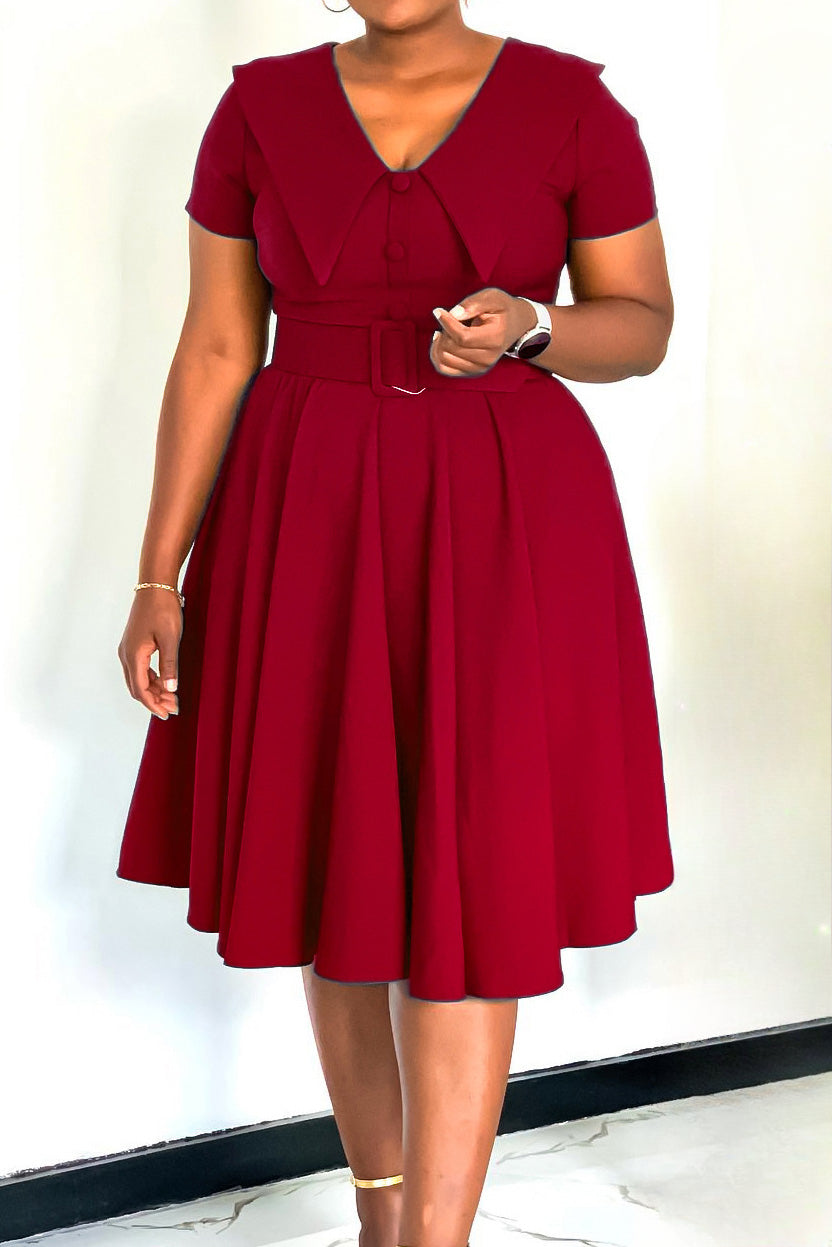 Short Sleeve Fit & Flare Stretch Dress Lavish Daily