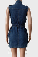Sleeveless Denim Cargo Pockets Mini Dress Lavish Daily