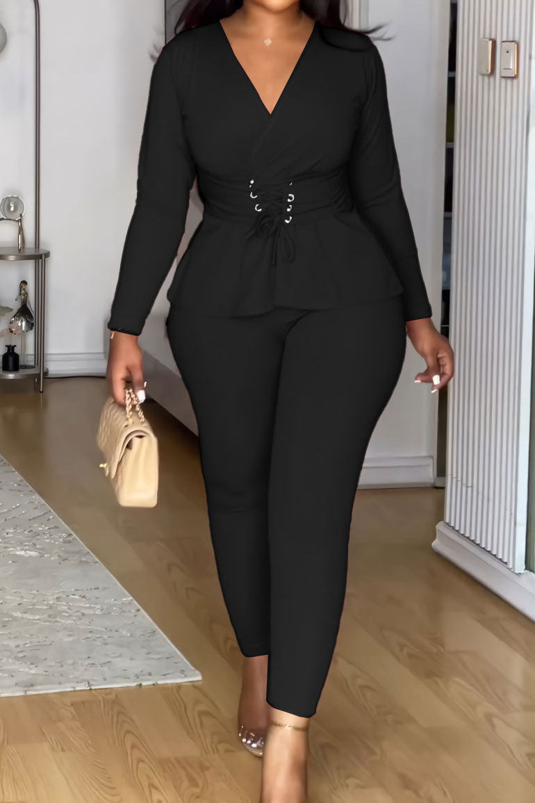 Deep V Neck Long Sleeve Two Pieces Lavish Daily