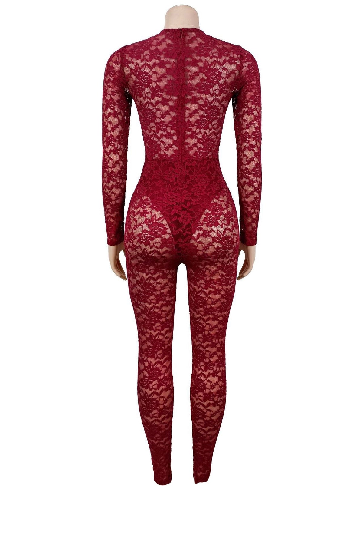 Sheer Lace Long-Sleeve Cutout Jumpsuit Lavish Daily