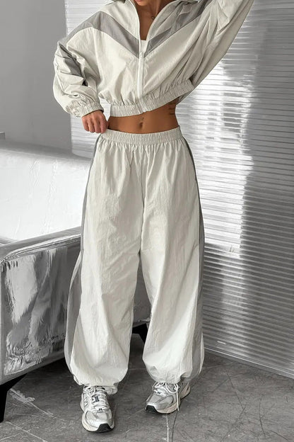 Colorblock Zip Jacket Wide Leg Pants Set Lavish Daily