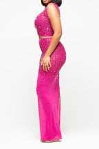 Sheer Rhinestone Mesh Maxi Skirt Set Lavish Daily