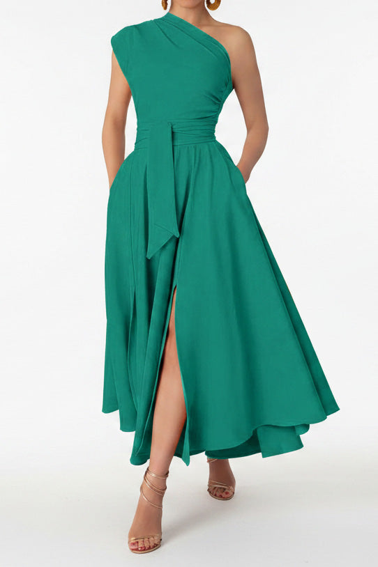 Elegant One-Shoulder A-Line Midi Dress Lavish Daily