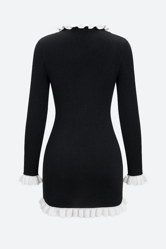 Knit Contrast Ruffle Button Dress Lavish Daily