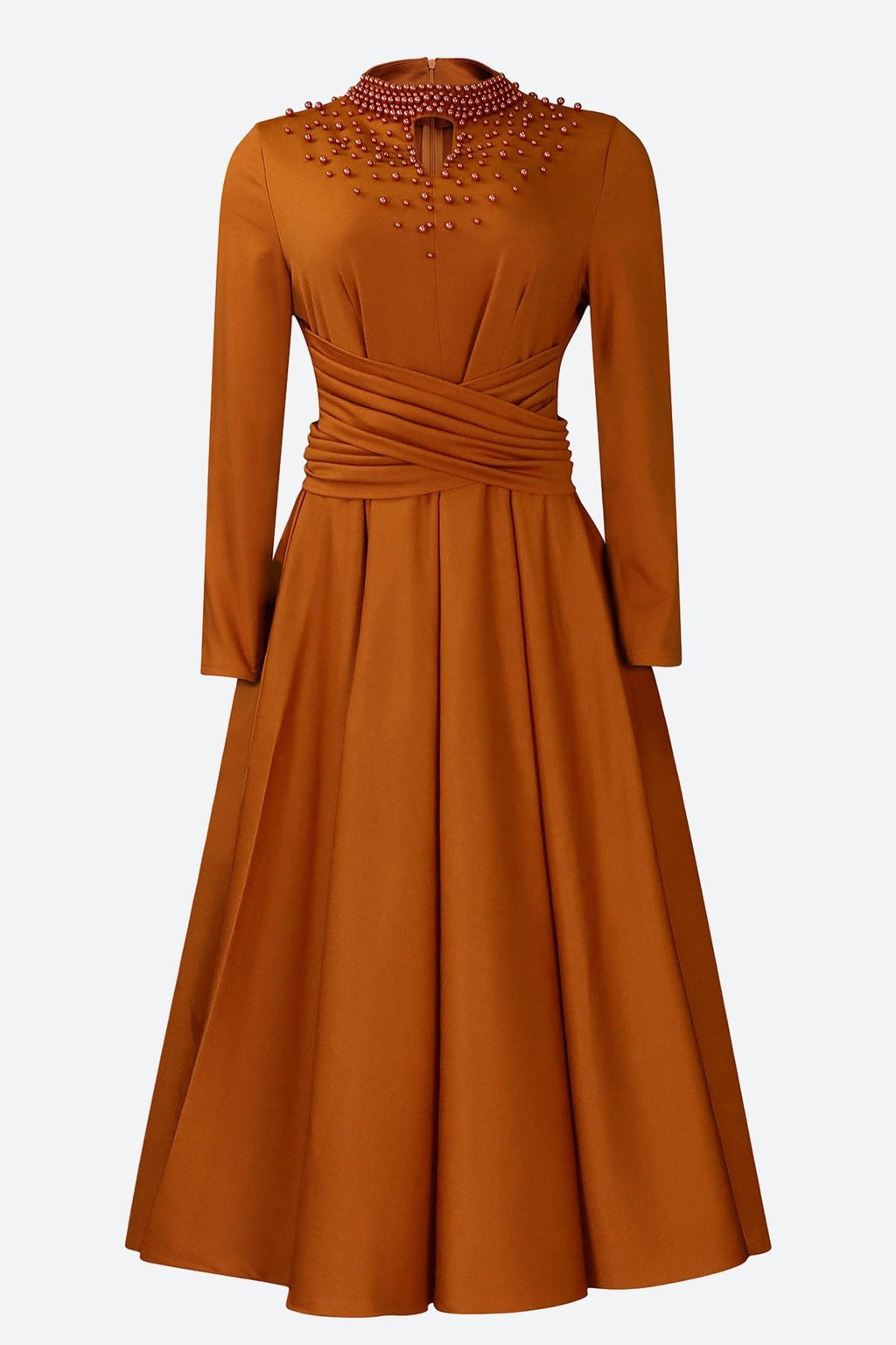 High Collar Elegant Beaded Large Swing Dress Lavish Daily