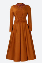 High Collar Elegant Beaded Large Swing Dress Lavish Daily