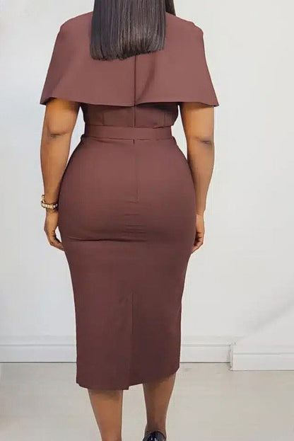 Belted Flutter Sleeve Pencil Dress Lavish Daily