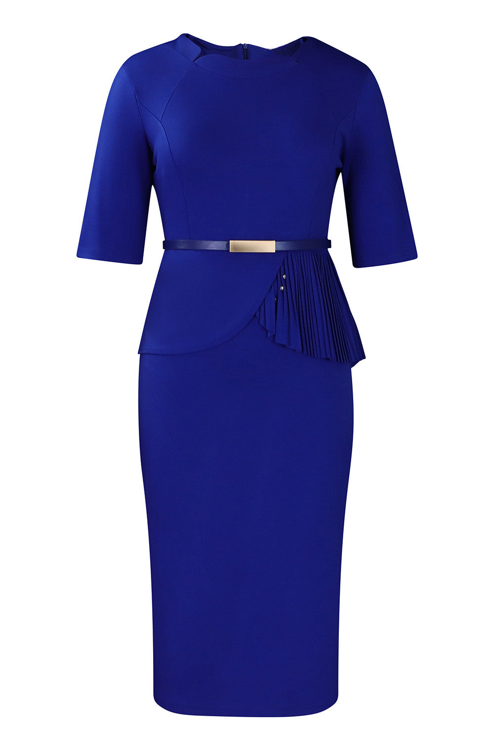 Solid Short Sleeves Knee Length Peplum Dress Lavish Daily