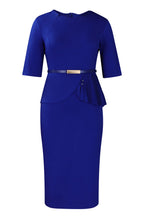 Solid Short Sleeves Knee Length Peplum Dress Lavish Daily
