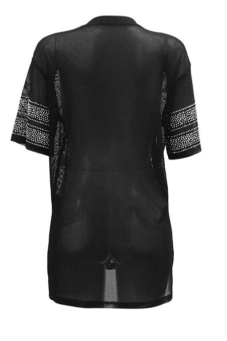 Sheer Mesh Split Rhinestone Top Lavish Daily