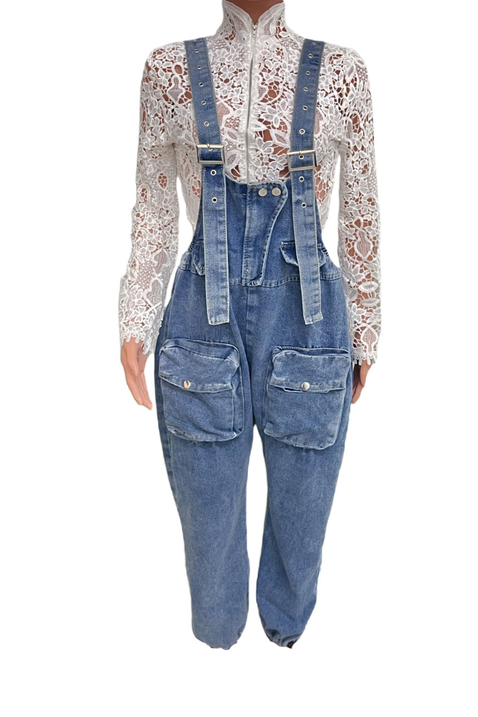 Denim Drawstring Wide Leg Overall Jumpsuit LavishDaily