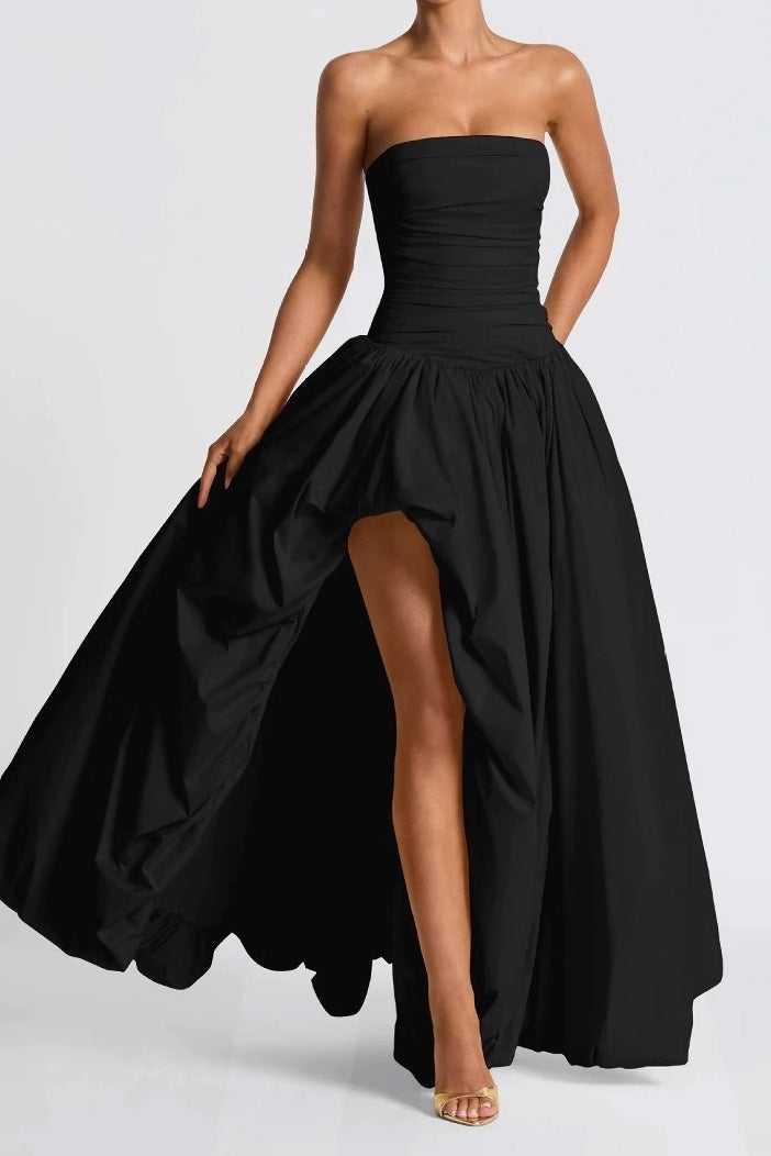 Strapless Ruched High-Slit Evening Gown Lavish Daily
