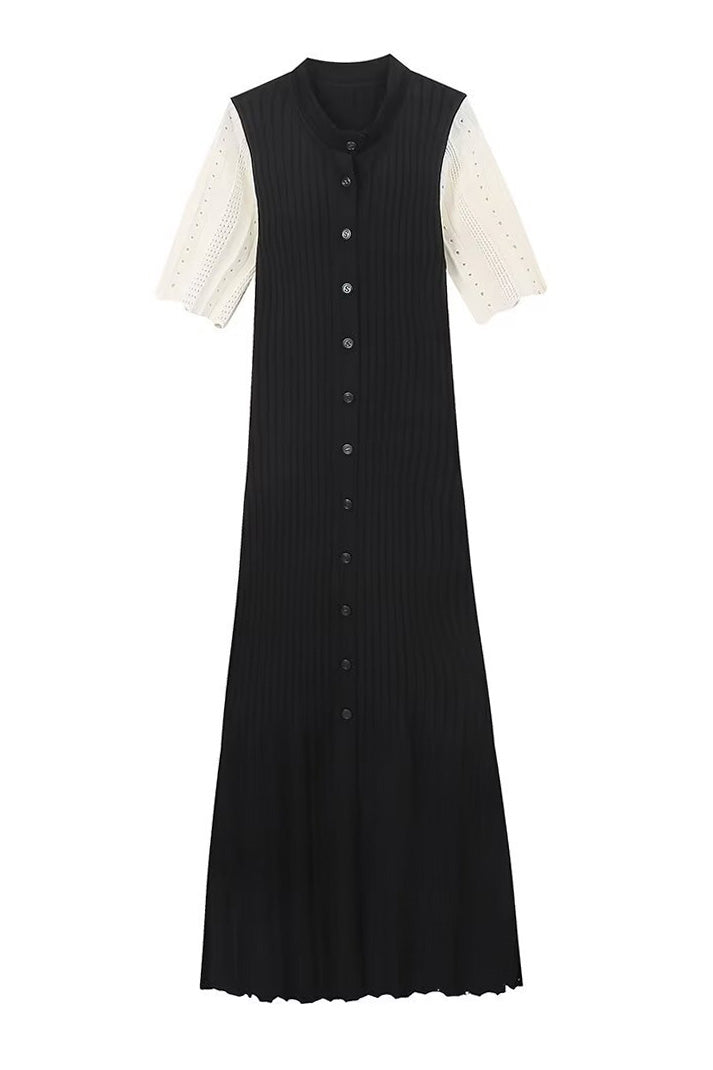 Collared Buttoned Short Sleeve Knit Midi Dress Lavish Daily