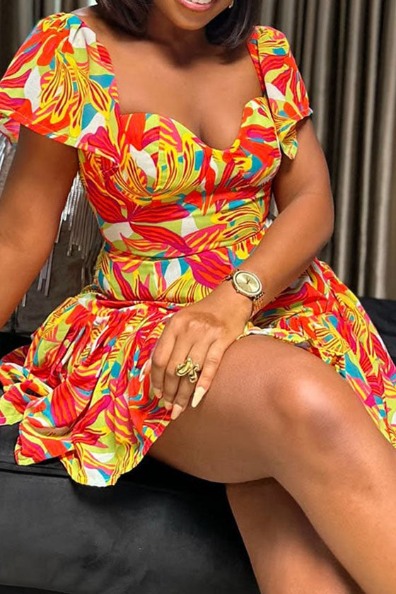 Printed Waist-Cinching Pleated Romper Lavish Daily