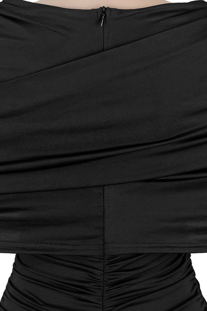 Draped Cape Ruched Bodycon Mini Dress Lavish Daily
