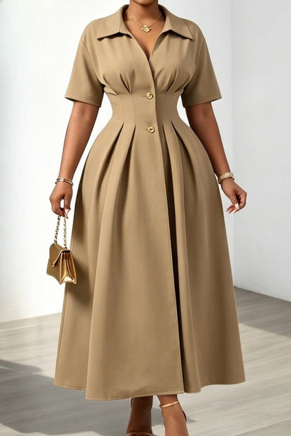 Tailored Collared Pleated A-Line Dress Lavish Daily