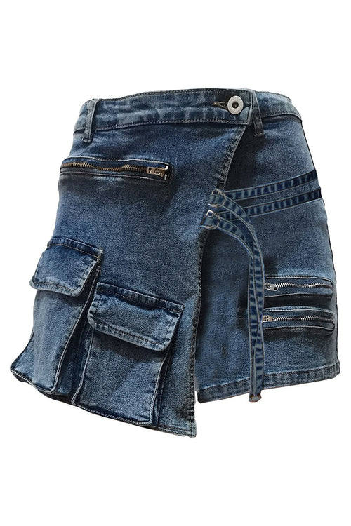 Asymmetrical Cargo Denim Skirts Lavish Daily