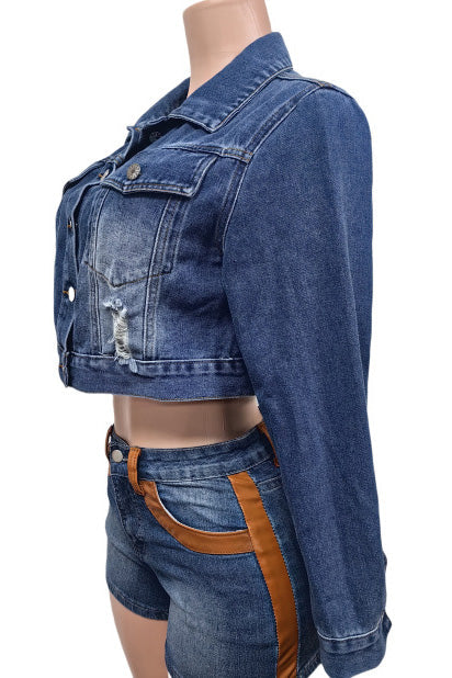 Butterfly Embroidered Crop Denim Jacket Lavish Daily