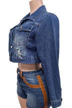 Butterfly Embroidered Crop Denim Jacket Lavish Daily