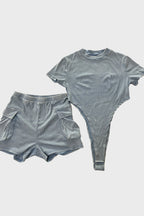 Washed Short Sleeve Pocket Cargo Shorts Set Lavish Daily