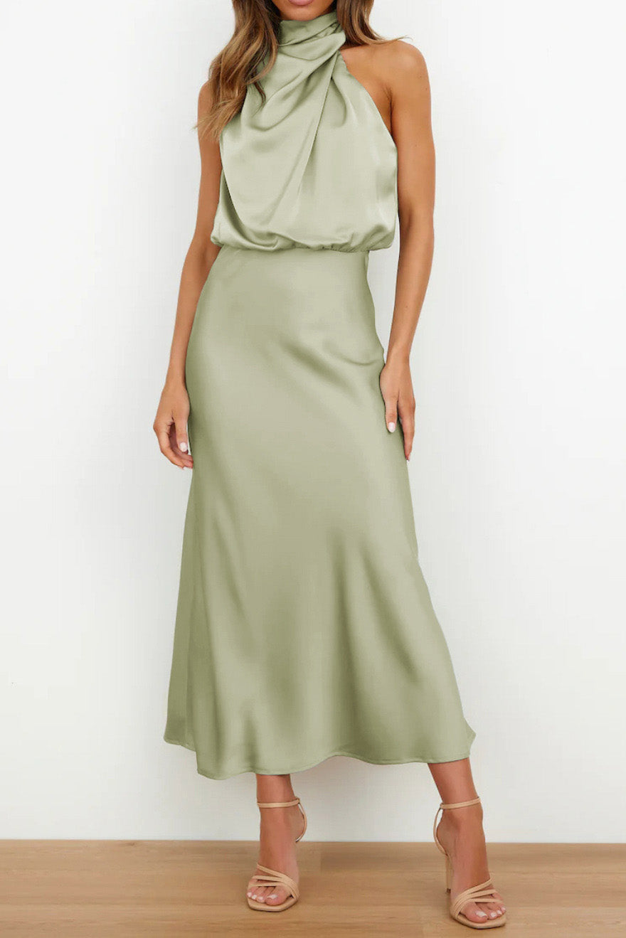 Satin Mock-Neck Slip Dress Lavish Daily