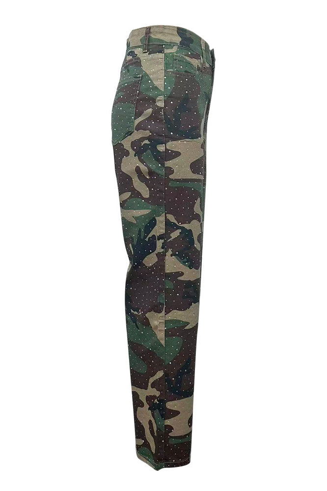 Rhinestone Camo Straight Leg Jeans Lavish Daily