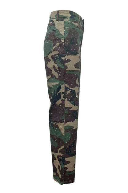 Rhinestone Camo Straight Leg Jeans Lavish Daily
