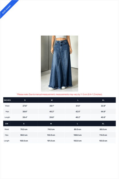 Raw-Hem Godet Denim Maxi Skirt Lavish Daily
