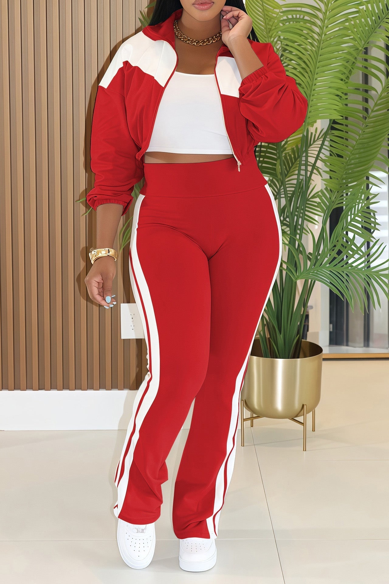 Colorblock Zip Up Jacket and Pants Set Lavish Daily