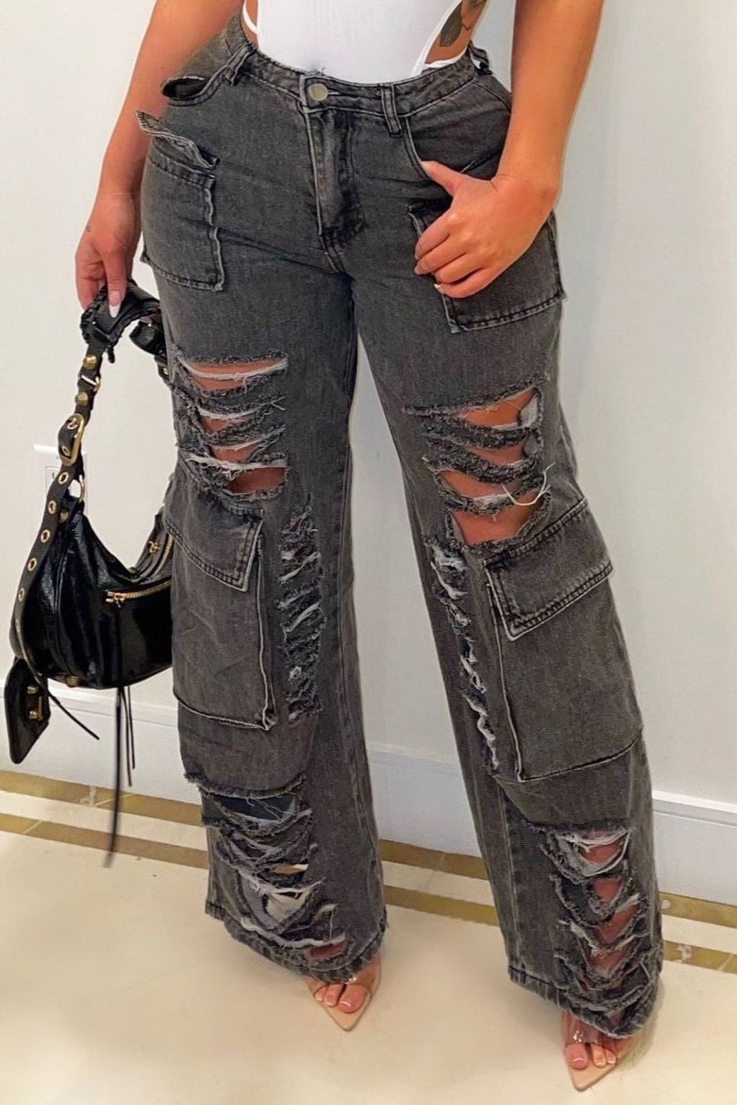 Ripped Cargo Jeans Lavish Daily