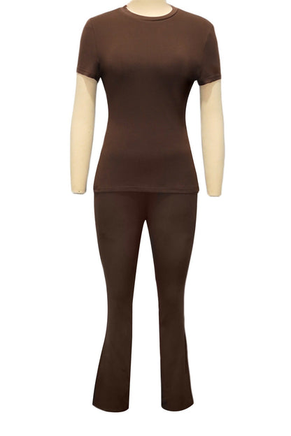 Fitted Short Sleeve Flare Pant Set Lavish Daily