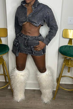 Black Denim Jacket And Skirt Set Lavish Daily