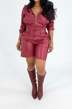 Faux Leather Jacket and Shorts Set Lavish Daily