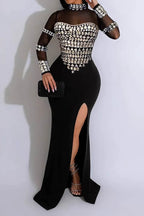 V-Neck Long Sleeve Split Hem Dress Lavish Daily