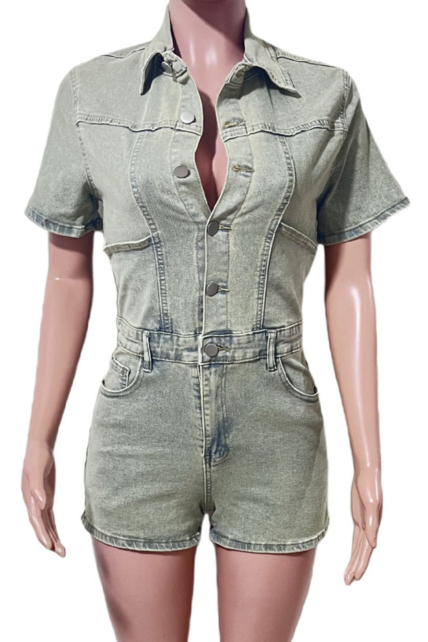 Vintage Wash Denim Romper Lavish Daily