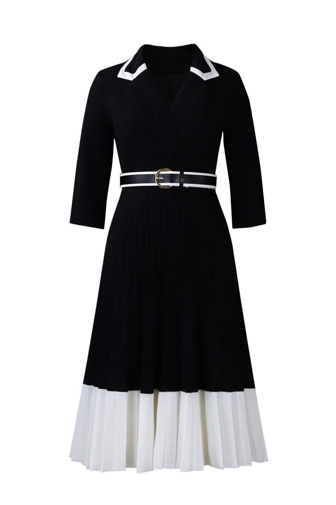 Elegant Lapel Belted Pleated Midi Dress Lavish Daily