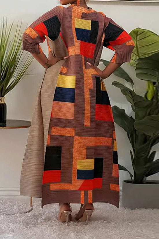 Abstract Print Pleated A Line Midi Dress Lavish Daily