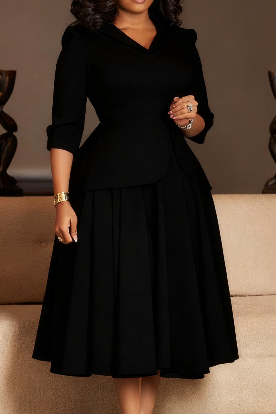 Plus Size Three Quarter Sleeve Blazer Dress Lavish Daily